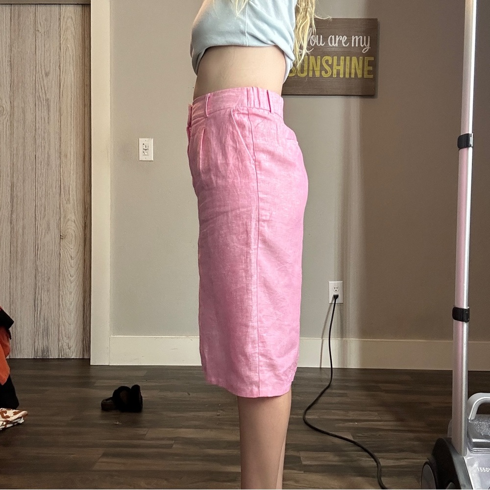 Talbots 100% Linen Pink Midi Skirt with Slit - Picture 4 of 16